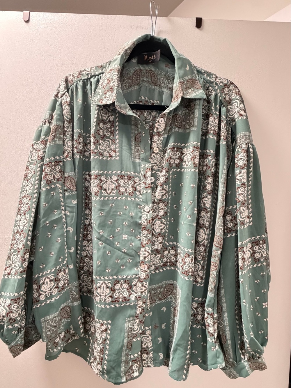 Meritt Relaxed Mint Paisley Print Button-Down Shirt
